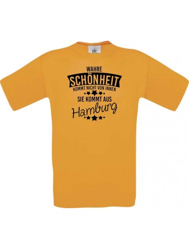 Kinder-Shirt Wahre Schönheit kommt aus Hamburg, Farbe orange, 104