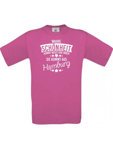 Kinder-Shirt Wahre Schönheit kommt aus Hamburg, Farbe pink, 104