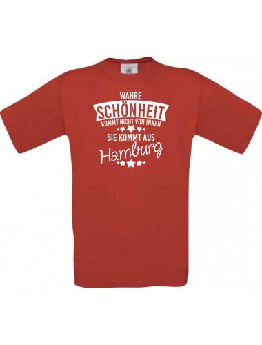 Kinder-Shirt Wahre Schönheit kommt aus Hamburg, Farbe rot, 104