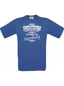 Kinder-Shirt Wahre Schönheit kommt aus Hamburg, Farbe royalblau, 104