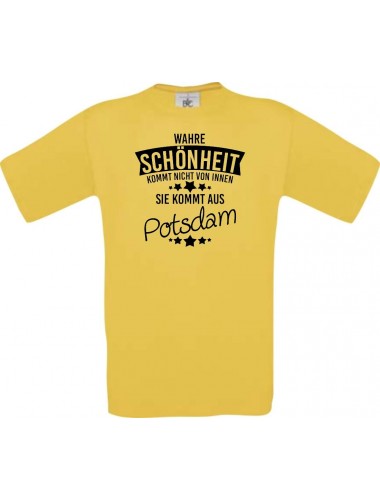 Kinder-Shirt Wahre Schönheit kommt aus Potsdam, Farbe gelb, 104