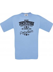 Kinder-Shirt Wahre Schönheit kommt aus Potsdam, Farbe hellblau, 104