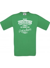 Kinder-Shirt Wahre Schönheit kommt aus Potsdam, Farbe kellygreen, 104