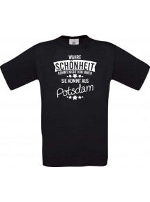 Kinder-Shirt Wahre Schönheit kommt aus Potsdam, Farbe schwarz, 104