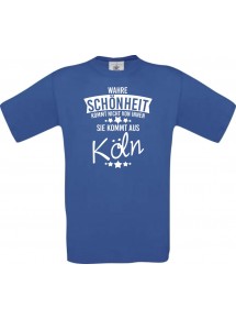 Kinder-Shirt Wahre Schönheit kommt aus Köln, Farbe royalblau, 104