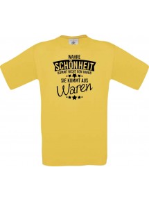 Kinder-Shirt Wahre Schönheit kommt aus Waren, Farbe gelb, 104