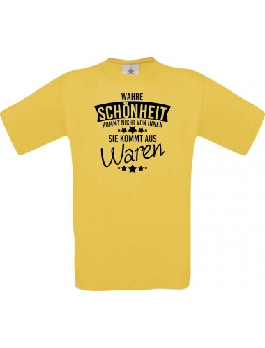 Kinder-Shirt Wahre Schönheit kommt aus Waren, Farbe gelb, 104