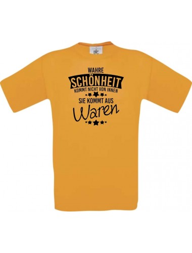 Kinder-Shirt Wahre Schönheit kommt aus Waren, Farbe orange, 104