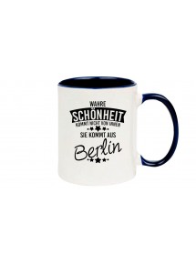 Kaffeepott, Wahre Schönheit kommt aus Berlin, blau