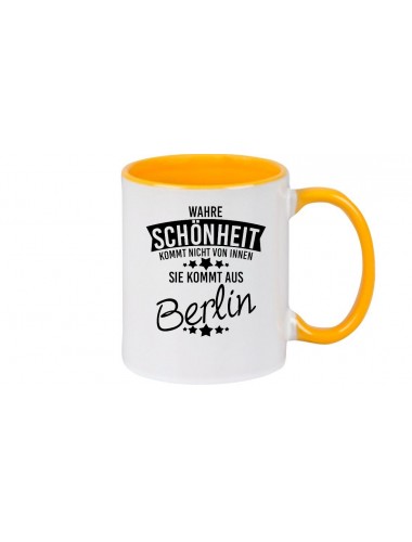 Kaffeepott, Wahre Schönheit kommt aus Berlin, gelb