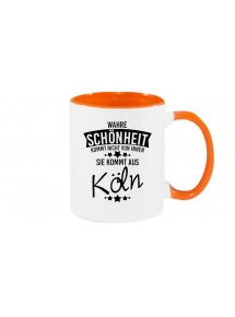 Kaffeepott, Wahre Schönheit kommt aus Köln, orange