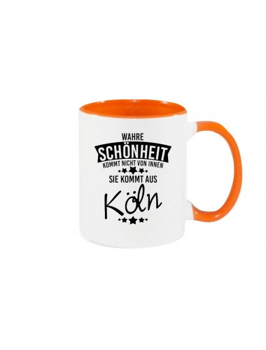 Kaffeepott, Wahre Schönheit kommt aus Köln, orange
