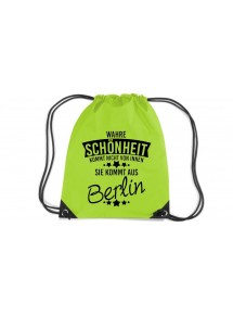 Premium Gymsack Wahre Schönheit kommt aus Berlin, limegreen
