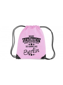 Premium Gymsack Wahre Schönheit kommt aus Berlin, rosa