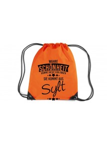 Premium Gymsack Wahre Schönheit kommt aus Sylt, orange