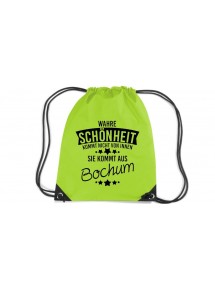 Premium Gymsack Wahre Schönheit kommt aus Bochum, limegreen
