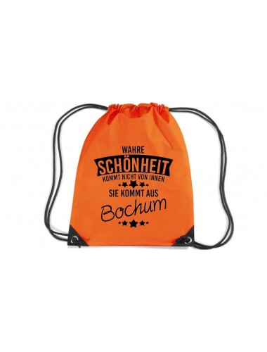 Premium Gymsack Wahre Schönheit kommt aus Bochum, orange