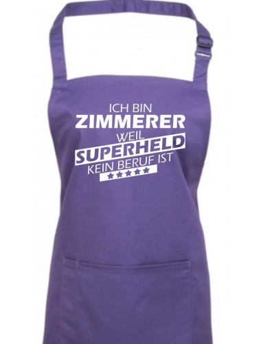 Kochschürze, Ich bin Zimmerer, weil Superheld kein Beruf ist, Farbe purple