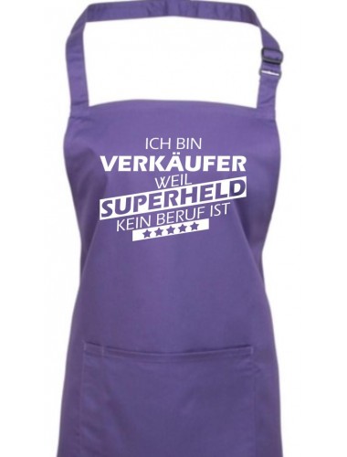 Kochschürze, Ich bin Verkäufer, weil Superheld kein Beruf ist, Farbe purple