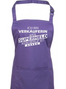 Kochschürze, Ich bin Verkäuferin, weil Superheld kein Beruf ist, Farbe purple