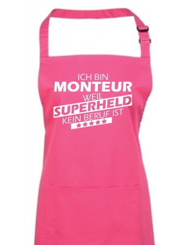 Kochschürze, Ich bin Monteur, weil Superheld kein Beruf ist, Farbe hotpink
