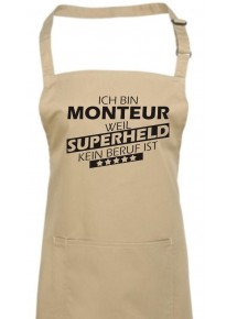 Kochschürze, Ich bin Monteur, weil Superheld kein Beruf ist, Farbe khaki