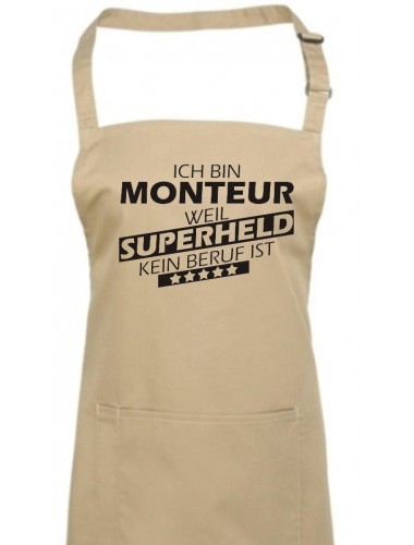 Kochschürze, Ich bin Monteur, weil Superheld kein Beruf ist, Farbe khaki