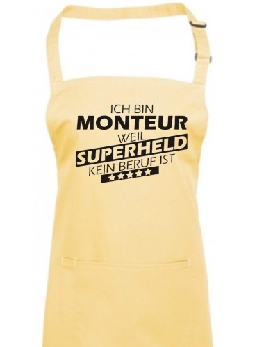 Kochschürze, Ich bin Monteur, weil Superheld kein Beruf ist, Farbe lemon