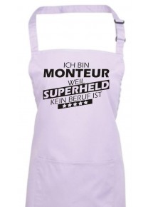 Kochschürze, Ich bin Monteur, weil Superheld kein Beruf ist, Farbe lilac