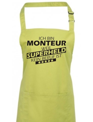 Kochschürze, Ich bin Monteur, weil Superheld kein Beruf ist, Farbe lime