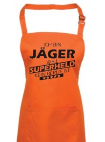 Kochschürze, Ich bin Jäger, weil Superheld kein Beruf ist, Farbe orange