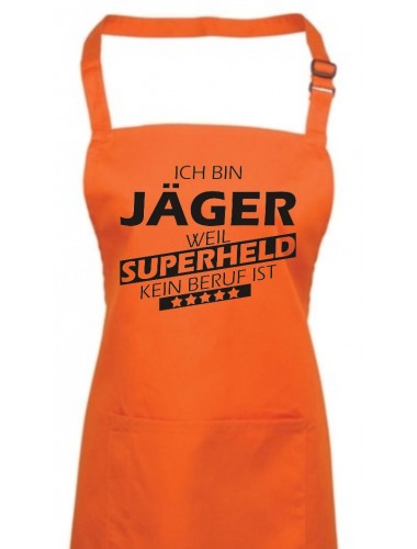 Kochschürze, Ich bin Jäger, weil Superheld kein Beruf ist, Farbe orange