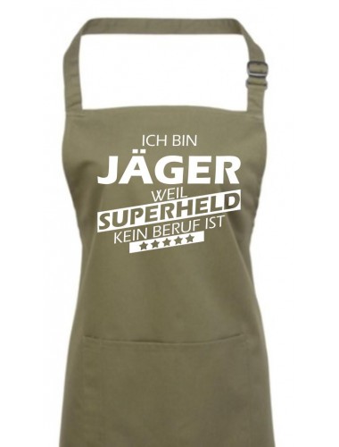 Kochschürze, Ich bin Jäger, weil Superheld kein Beruf ist, Farbe olive