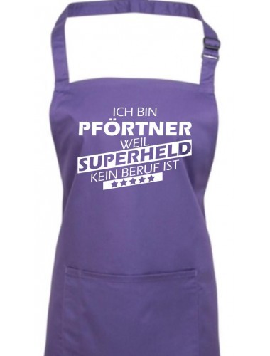 Kochschürze, Ich bin Pförtner, weil Superheld kein Beruf ist, Farbe purple