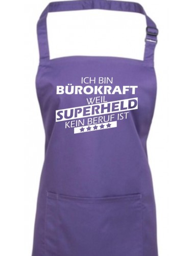 Kochschürze, Ich bin Bürokraft, weil Superheld kein Beruf ist, Farbe purple