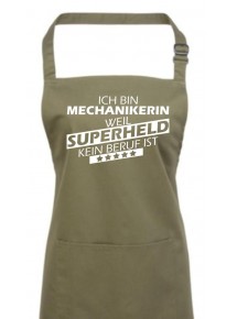 Kochschürze, Ich bin Mechanikerin, weil Superheld kein Beruf ist, Farbe olive