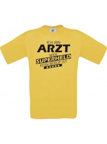 Männer-Shirt Ich bin Arzt, weil Superheld kein Beruf ist, gelb, Größe L