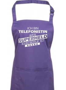 Kochschürze, Ich bin Telefonistin, weil Superheld kein Beruf ist, Farbe purple