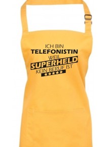 Kochschürze, Ich bin Telefonistin, weil Superheld kein Beruf ist, Farbe sunflower