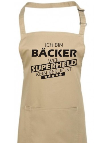 Kochschürze, Ich bin Bäcker, weil Superheld kein Beruf ist, Farbe khaki
