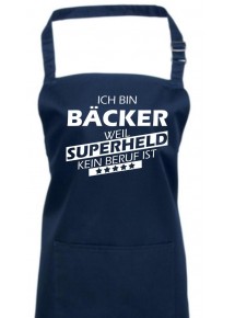 Kochschürze, Ich bin Bäcker, weil Superheld kein Beruf ist, Farbe navy