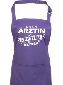 Kochschürze, Ich bin Ärztin, weil Superheld kein Beruf ist, Farbe purple