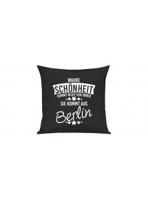 Sofa Kissen, Wahre Schönheit kommt nicht von innen Sie kommt aus Berlin, Farbe schwarz