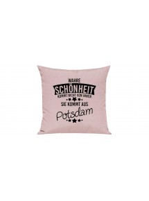 Sofa Kissen, Wahre Schönheit kommt nicht von innen Sie kommt aus Potsdam, Farbe rosa