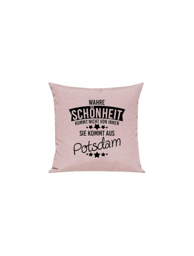 Sofa Kissen, Wahre Schönheit kommt nicht von innen Sie kommt aus Potsdam, Farbe rosa