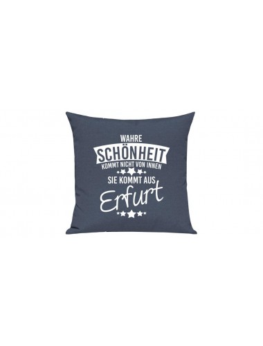 Sofa Kissen, Wahre Schönheit kommt nicht von innen Sie kommt aus Erfurt, Farbe blau