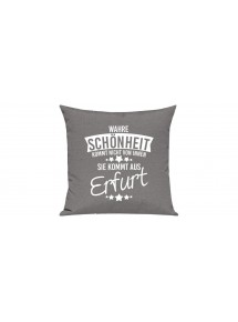 Sofa Kissen, Wahre Schönheit kommt nicht von innen Sie kommt aus Erfurt, Farbe grau