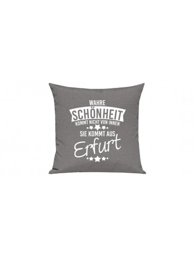 Sofa Kissen, Wahre Schönheit kommt nicht von innen Sie kommt aus Erfurt, Farbe grau
