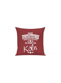 Sofa Kissen, Wahre Schönheit kommt nicht von innen Sie kommt aus Köln, Farbe rot