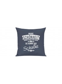 Sofa Kissen, Wahre Schönheit kommt nicht von innen Sie kommt aus Schalke, Farbe blau